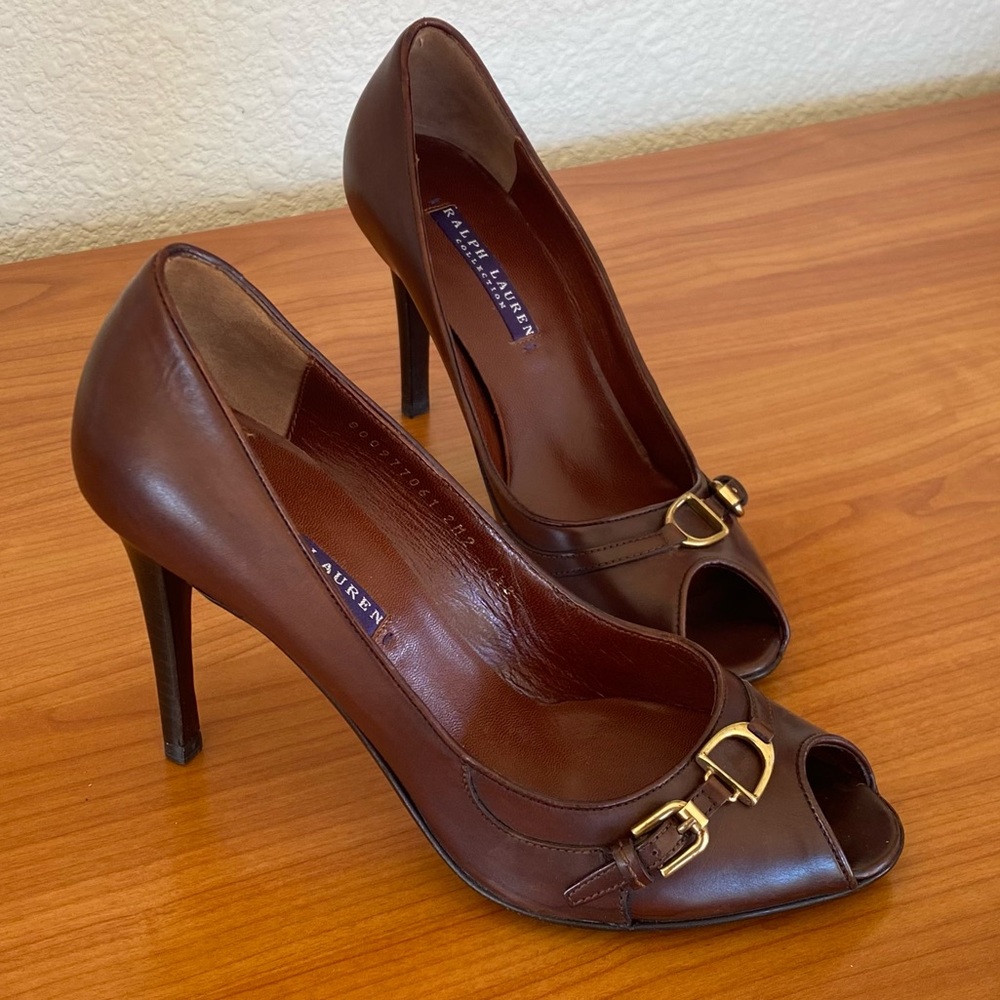 ❣️sold❣️RL PURPLE LABEL | Peep-Toe Heels w Stirrup Detail | Size 6.5